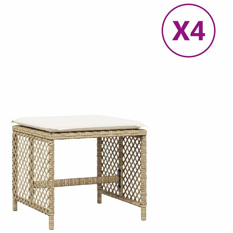 Vidaxl tuinkrukken 4 st met kussens 41x41x36 cm poly rattan beige