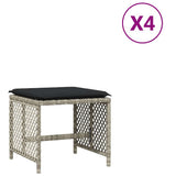 Vidaxl tuinkrukken 4 st met kussens 41x41x36 cm poly rattan lichtgrijs