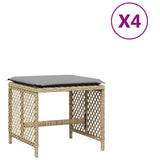 Vidaxl tuinkrukken 4 st kussens 41x41x36 cm poly rattan gemengd beige