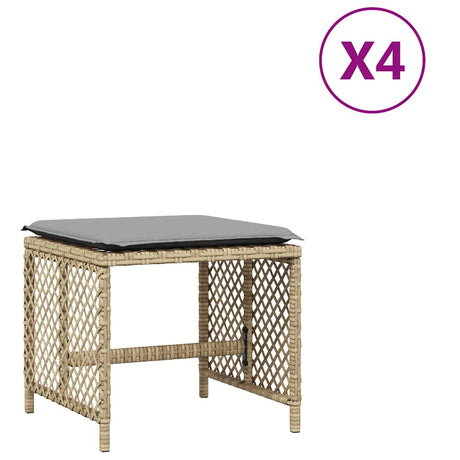 Vidaxl tuinkrukken 4 st kussens 41x41x36 cm poly rattan gemengd beige