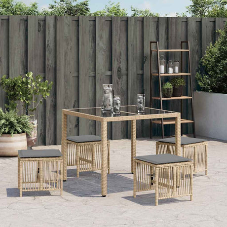 Vidaxl tuinkrukken 4 st kussens 41x41x36 cm poly rattan gemengd beige