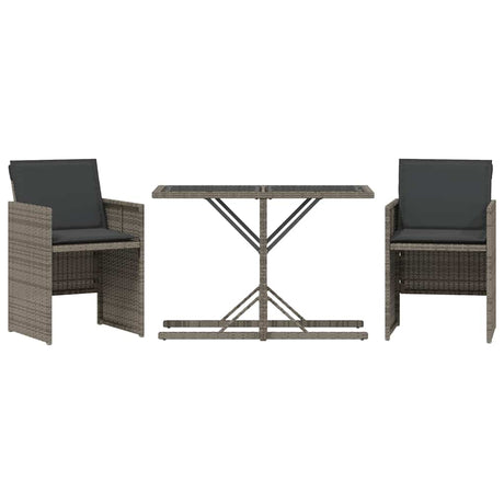Vidaxl 3-delige bistroset met kussens poly rattan grijs