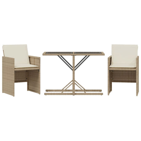 Vidaxl 3-delige bistroset met kussens poly rattan beige