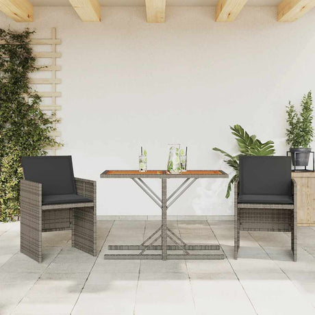 Vidaxl 3-delige bistroset met kussens poly rattan grijs