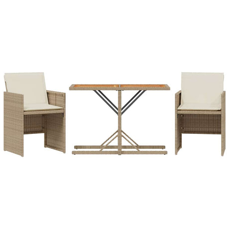 Vidaxl 3-delige bistroset met kussens poly rattan beige