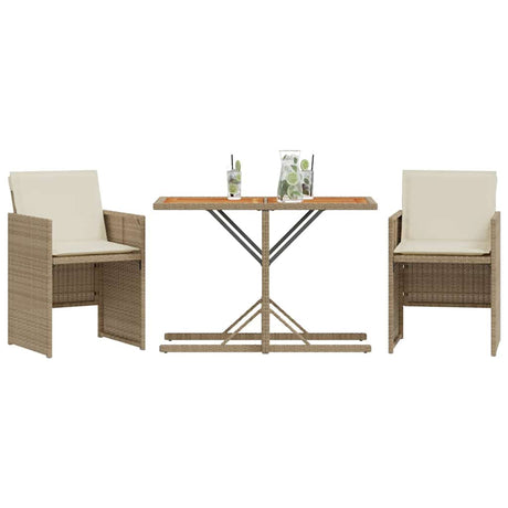 Vidaxl 3-delige bistroset met kussens poly rattan beige