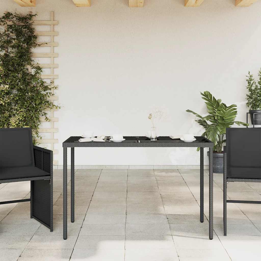 Vidaxl tuintafel met glazen blad 115x54x74 cm poly rattan zwart