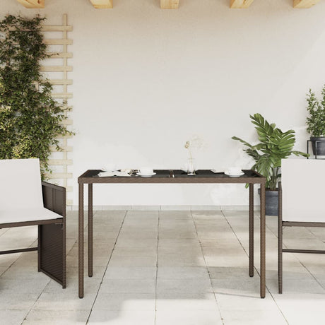 Vidaxl tuintafel met glazen blad 115x54x74 cm poly rattan bruin