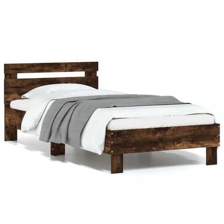 Vidaxl bedframe met hoofdeinde bewerkt hout gerookt eiken 90x200 cm
