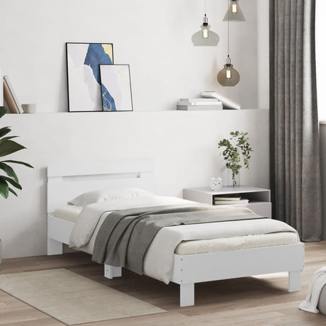 Vidaxl bedframe met hoofdbord bewerkt hout wit 75x190 cm