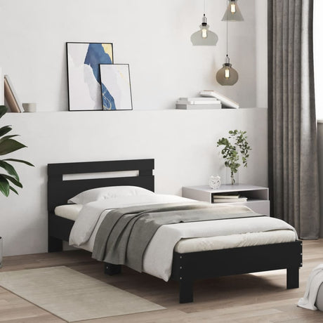 Vidaxl bedframe met hoofdbord bewerkt hout zwart 75x190 cm
