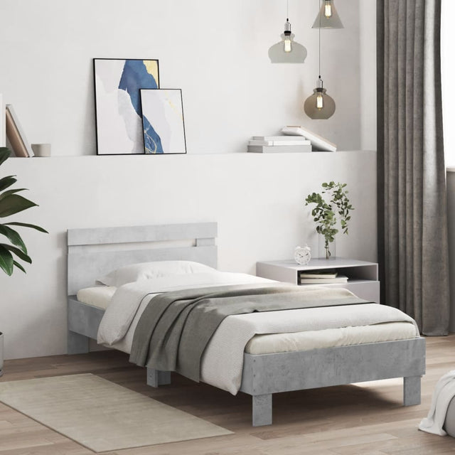 Vidaxl bedframe met hoofdbord bewerkt hout betongrijs 75x190 cm