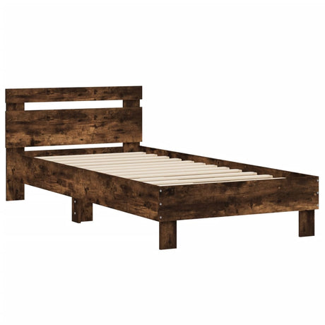 Vidaxl bedframe met hoofdbord bewerkt hout gerookt eiken 75x190 cm
