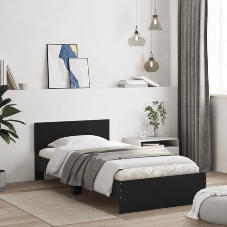 Vidaxl bedframe met hoofdbord bewerkt hout zwart 100x200 cm