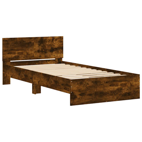 Vidaxl bedframe met hoofdeinde bewerkt hout gerookt eiken 100x200 cm