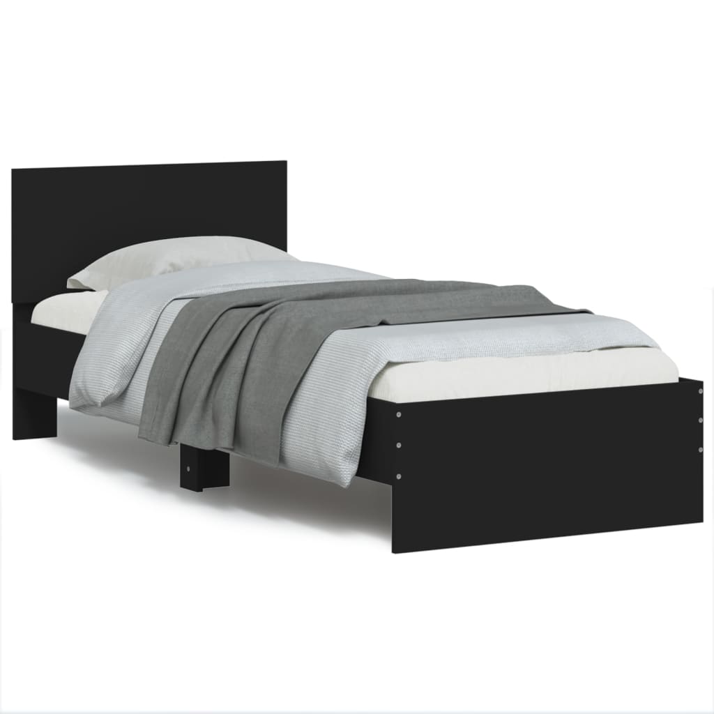 Vidaxl bedframe met hoofdeinde bewerkt hout zwart 90x200 cm