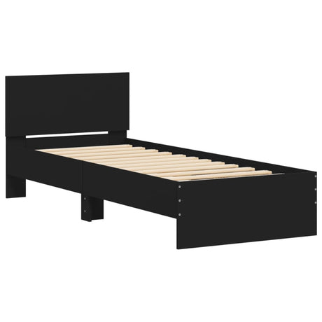 Vidaxl bedframe met hoofdeinde bewerkt hout zwart 90x200 cm