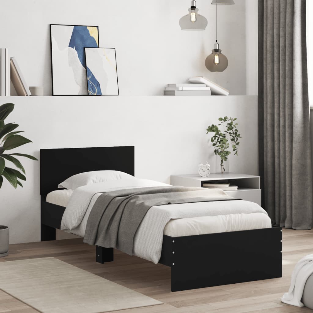 Vidaxl bedframe met hoofdeinde bewerkt hout zwart 90x200 cm