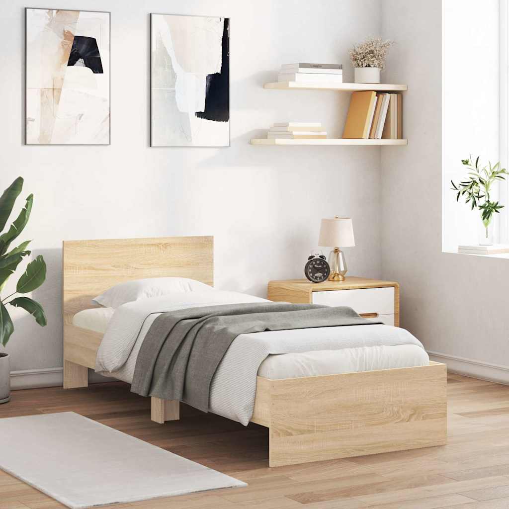 Vidaxl bedframe met hoofdbord zonder matras sonoma eiken 90x200 cm