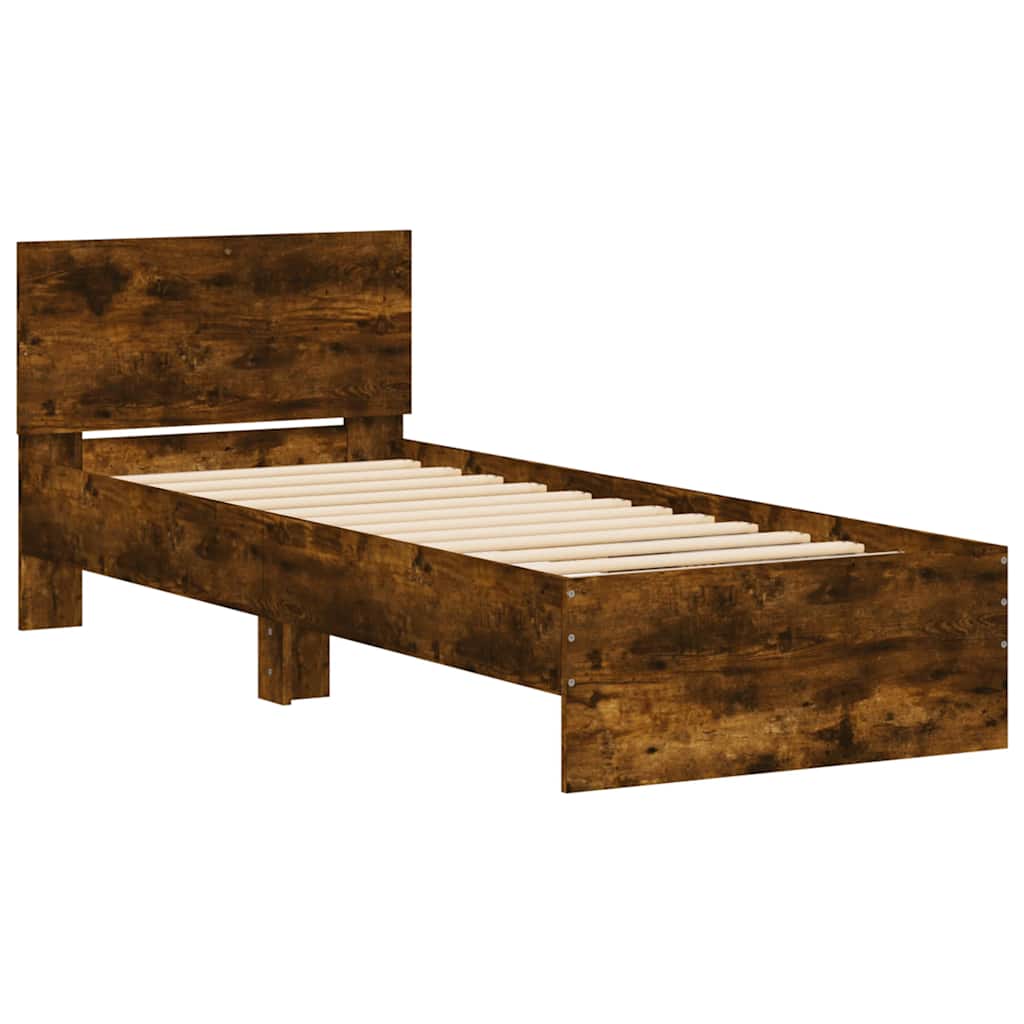 Vidaxl bedframe met hoofdeinde bewerkt hout gerookt eiken 90x200 cm