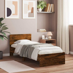 Vidaxl bedframe met hoofdeinde bewerkt hout gerookt eiken 90x200 cm