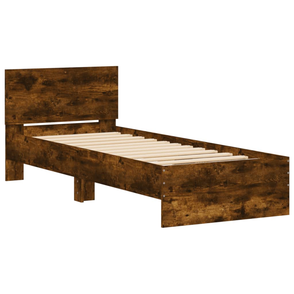 Vidaxl bedframe met hoofdeinde bewerkt hout gerookt eiken 90x190 cm