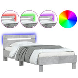 Vidaxl bedframe met hoofdbord en led-verlichting betongrijs 100x200 cm