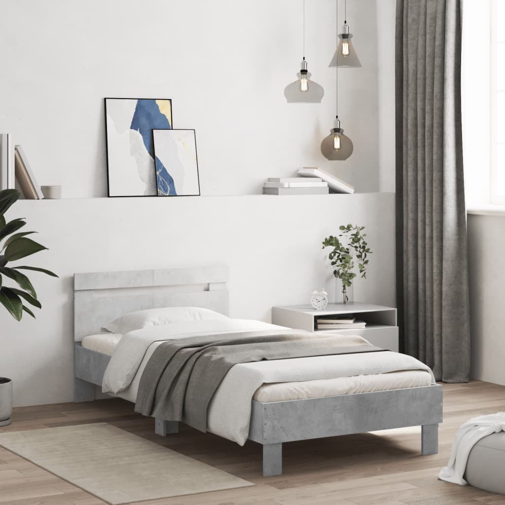 Vidaxl bedframe met hoofdbord en led-verlichting betongrijs 100x200 cm