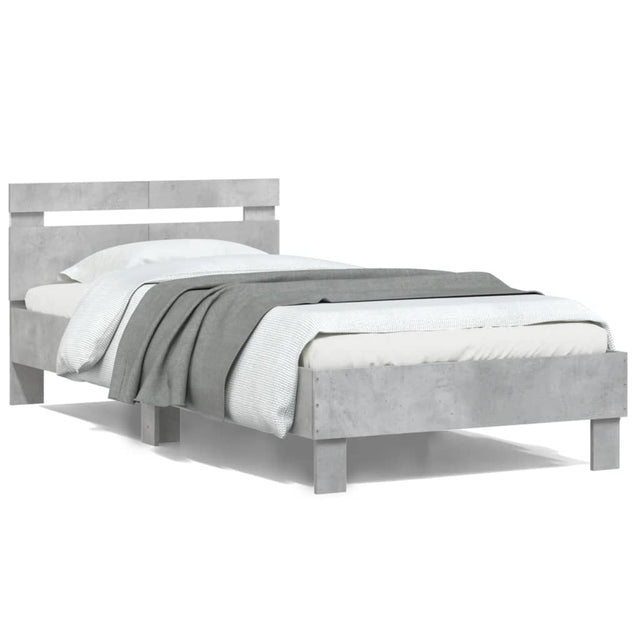Vidaxl bedframe met hoofdbord en led-verlichting betongrijs 100x200 cm