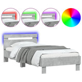 Vidaxl bedframe met hoofdbord en led-verlichting betongrijs 90x200 cm