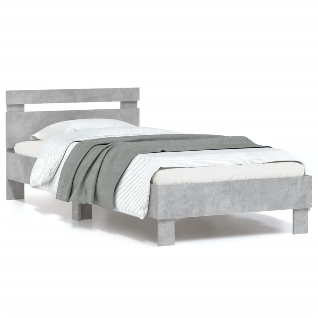 Vidaxl bedframe met hoofdbord en led-verlichting betongrijs 90x200 cm