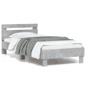 Vidaxl bedframe met hoofdbord en led-verlichting betongrijs 90x200 cm