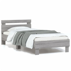 Vidaxl bedframe met hoofdbord en led grijs sonoma eikenkleur 90x200 cm