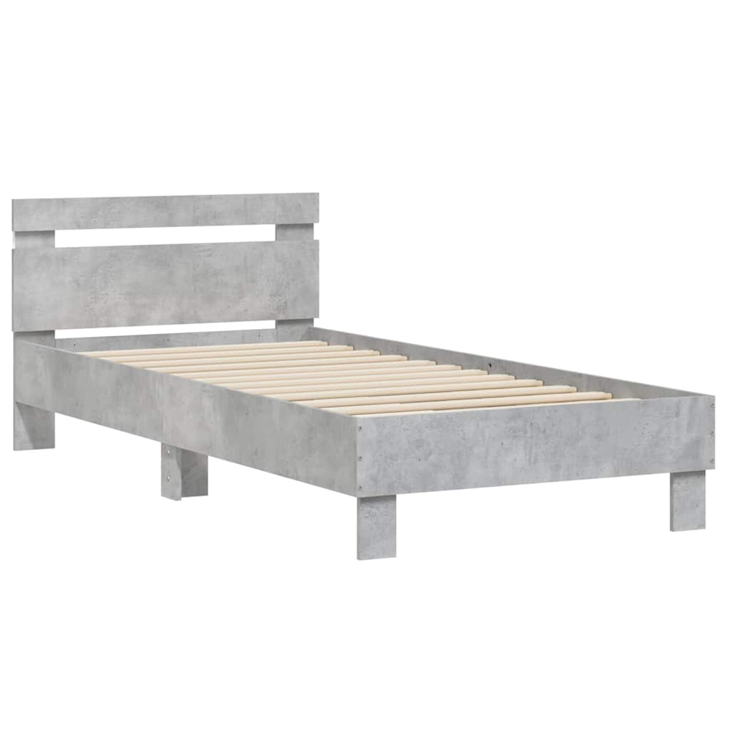 Vidaxl bedframe met hoofdbord en led-verlichting betongrijs 90x190 cm