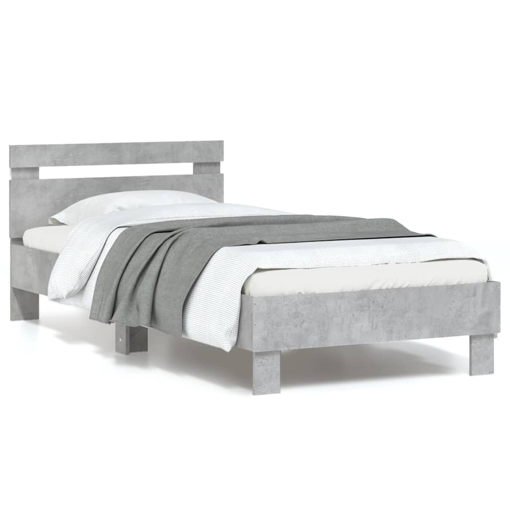 Vidaxl bedframe met hoofdbord en led-verlichting betongrijs 90x190 cm