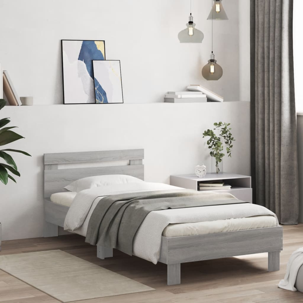 Vidaxl bedframe met hoofdbord en led grijs sonoma eikenkleur 90x190 cm