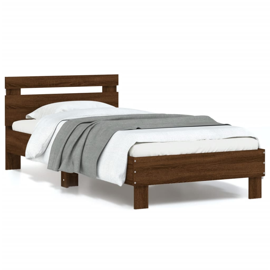 Vidaxl bedframe met hoofdbord en led bruin eikenkleur 90x190 cm