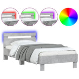 Vidaxl bedframe met hoofdbord en led-verlichting betongrijs 75x190 cm
