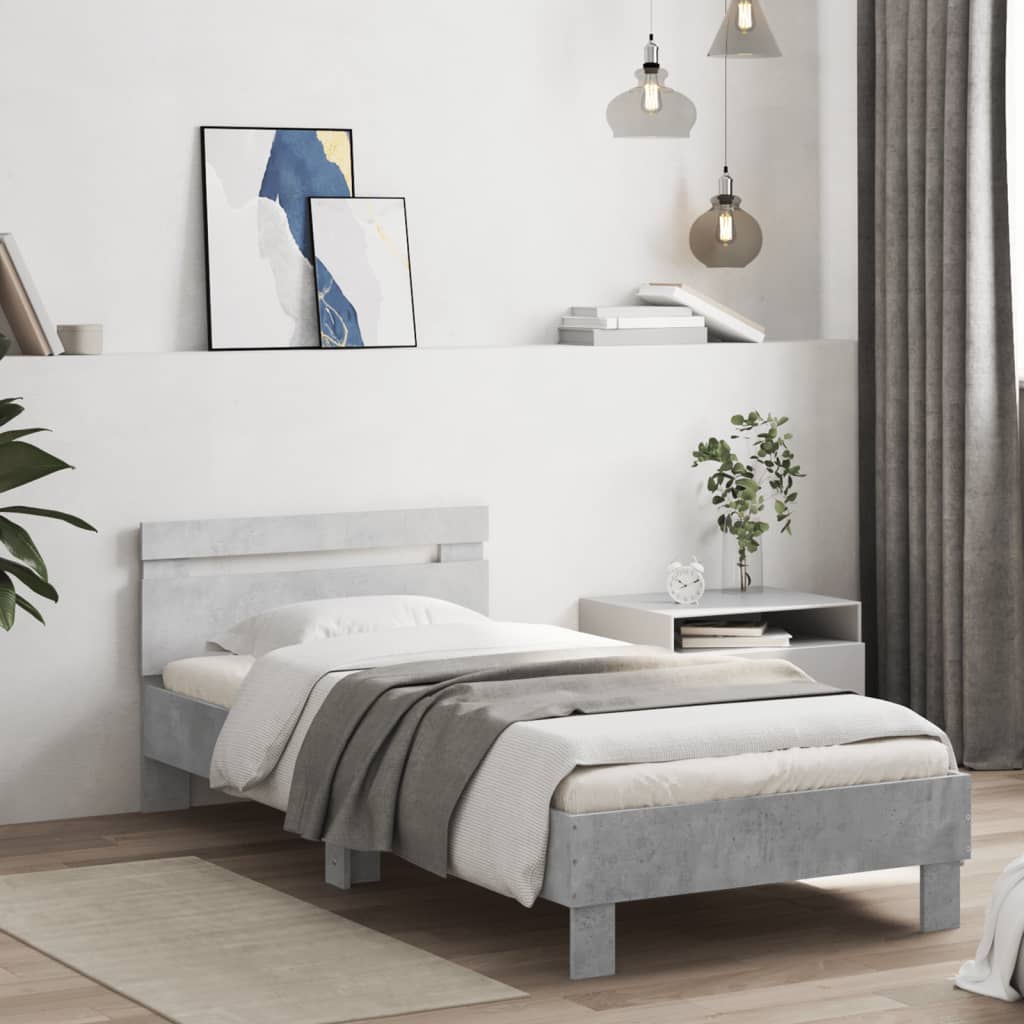 Vidaxl bedframe met hoofdbord en led-verlichting betongrijs 75x190 cm