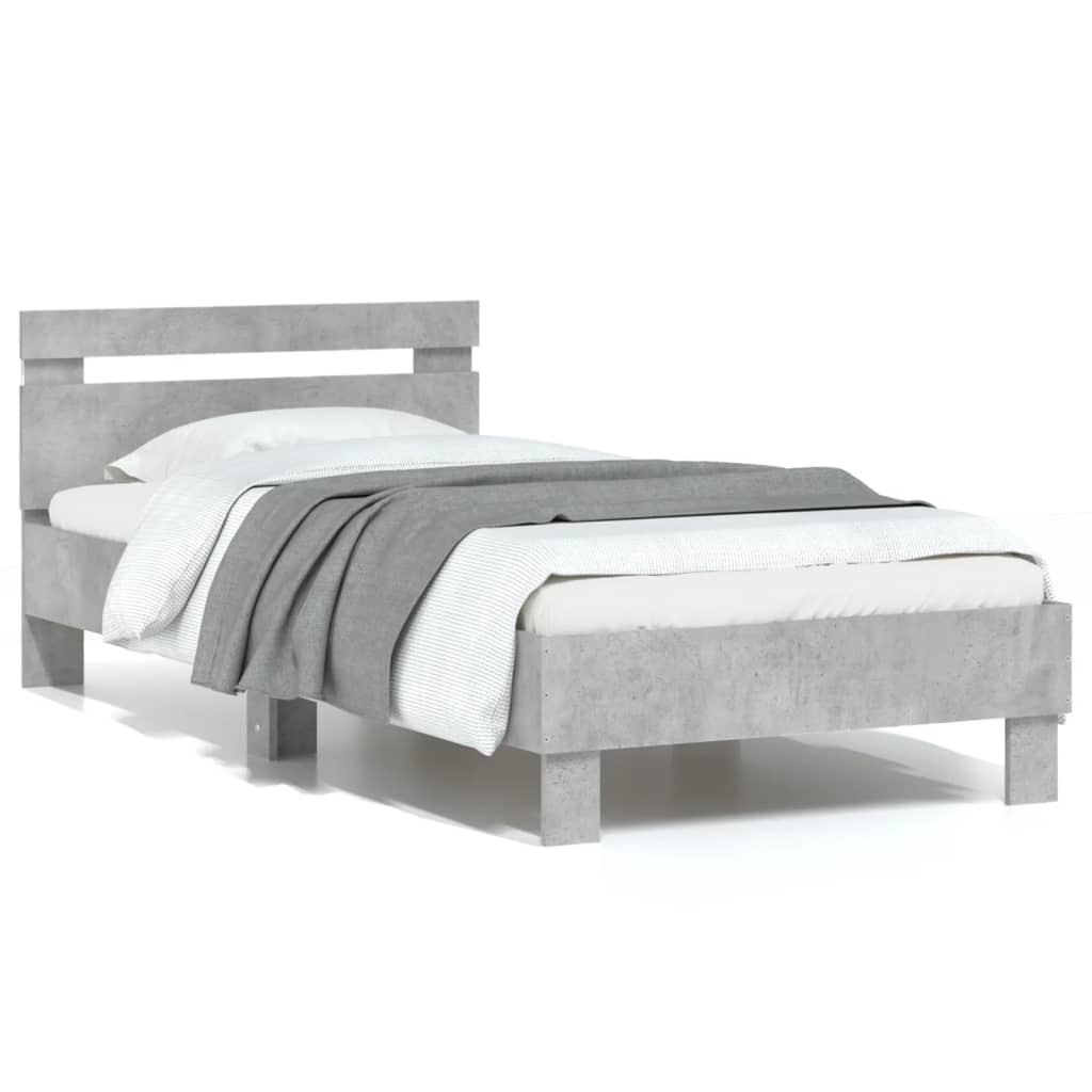 Vidaxl bedframe met hoofdbord en led-verlichting betongrijs 75x190 cm