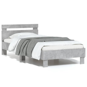 Vidaxl bedframe met hoofdbord en led-verlichting betongrijs 75x190 cm