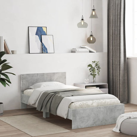 Vidaxl bedframe met hoofdbord en led-verlichting betongrijs 100x200 cm