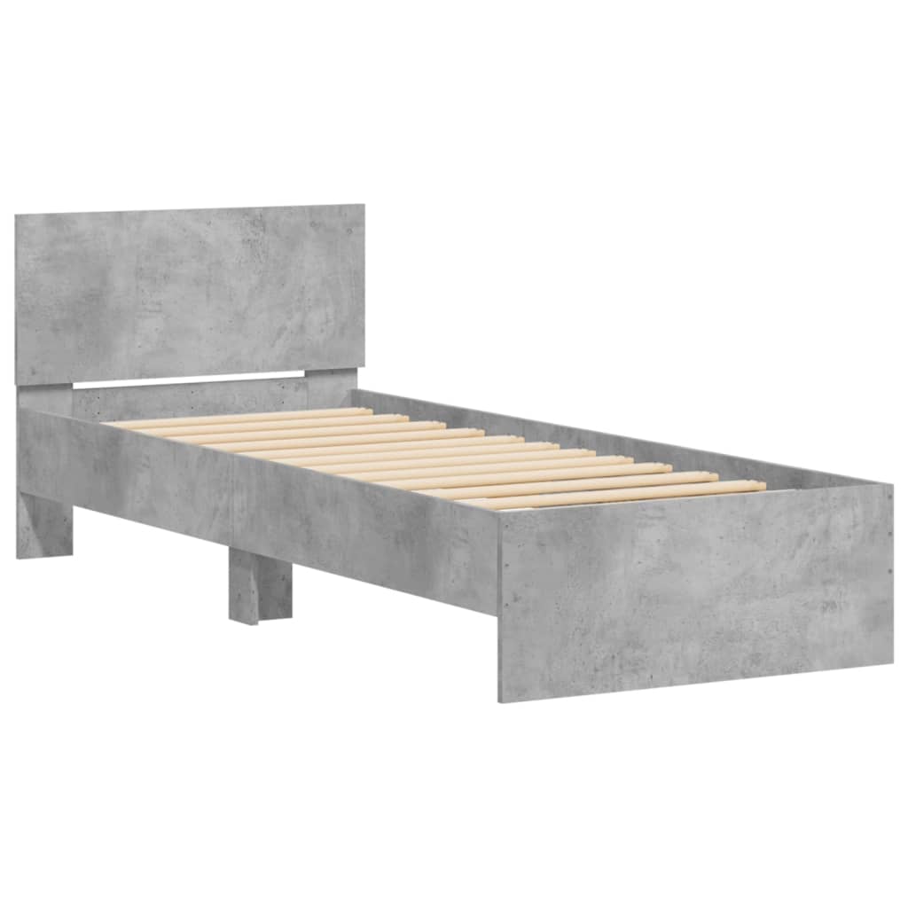 Vidaxl bedframe met hoofdbord en led-verlichting betongrijs 75x190 cm