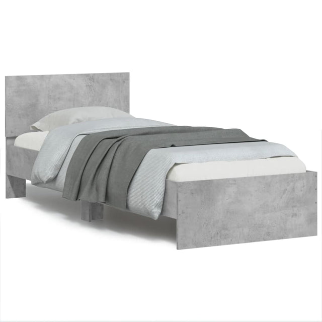 Vidaxl bedframe met hoofdbord en led-verlichting betongrijs 75x190 cm