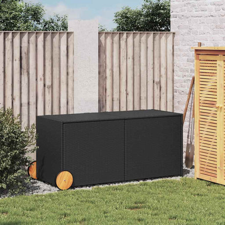 Vidaxl tuinbox met wielen 283 l poly rattan zwart
