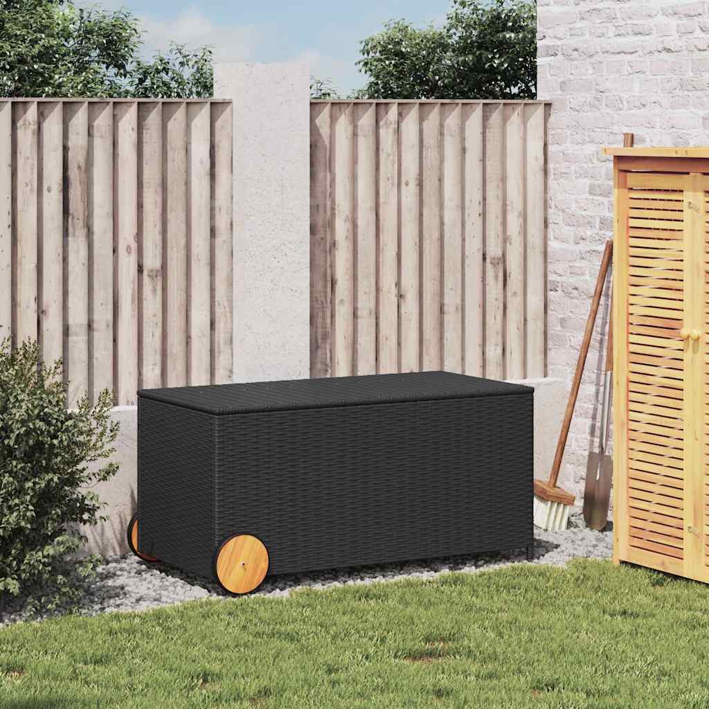 Vidaxl tuinbox met wielen 190 l poly rattan zwart