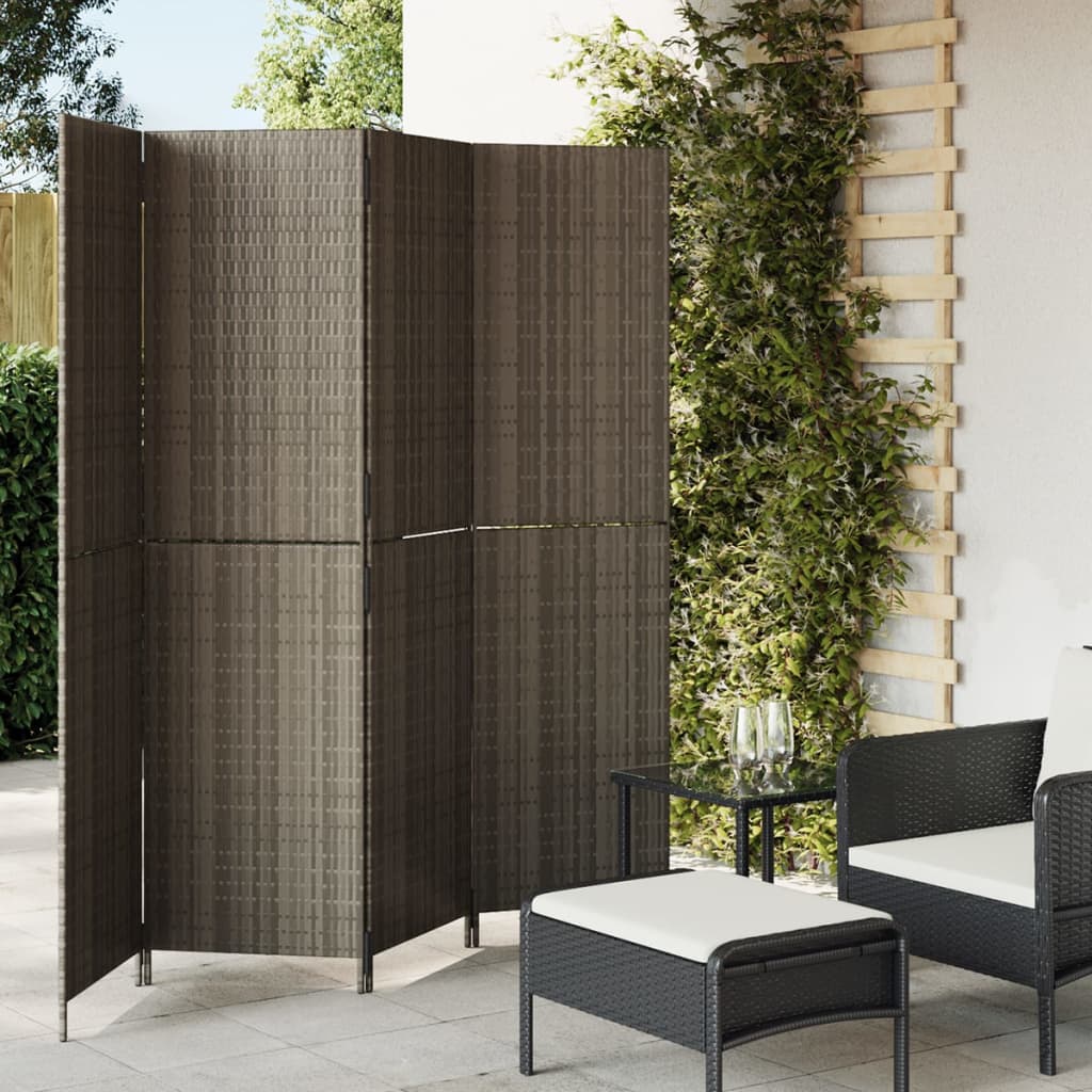 Vidaxl kamerscherm 4 panelen poly rattan grijs