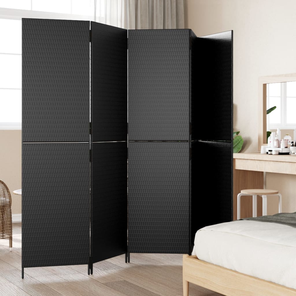 Vidaxl kamerscherm 5 panelen poly rattan zwart
