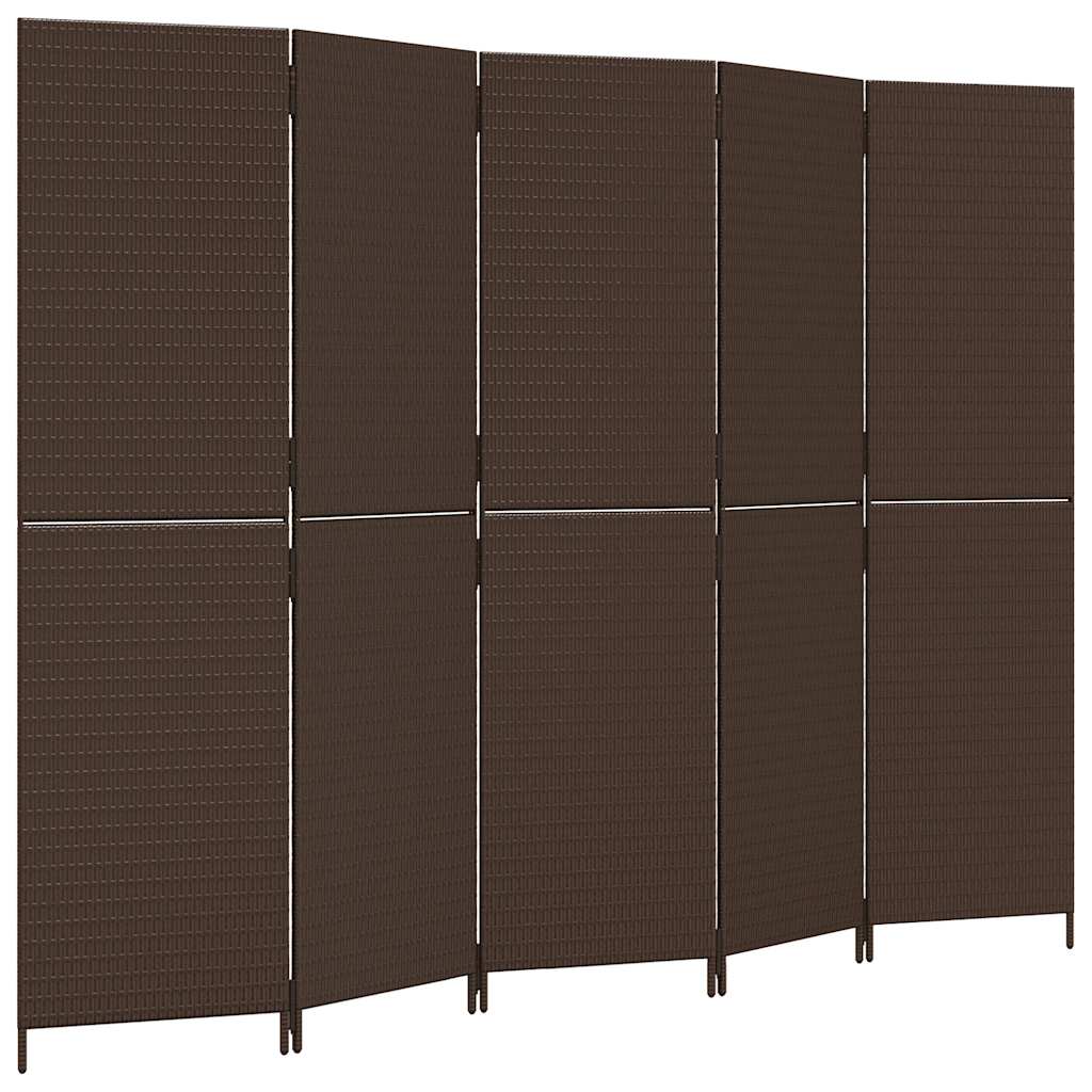 Vidaxl kamerscherm 5 panelen poly rattan bruin