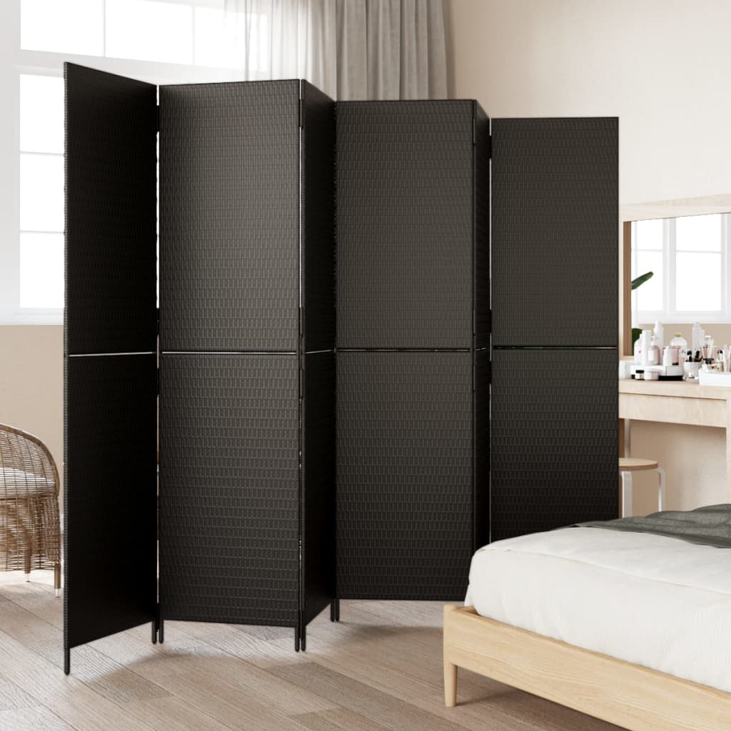 Vidaxl kamerscherm 6 panelen poly rattan zwart